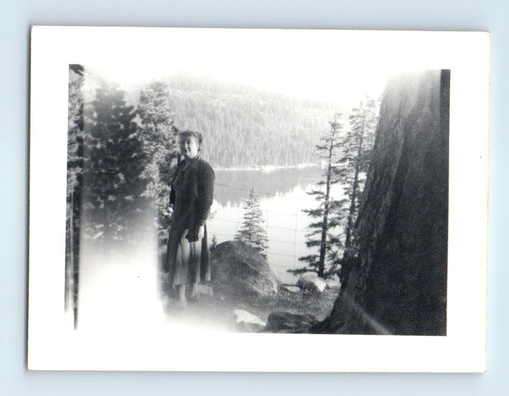 Old Vintage Photo SOLO WOMAN BY LAKE ABSTRACT GHOST LIGHT SURREAL UNUSUAL