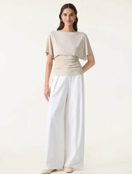 OGL Sandwashed Effortless Boatneck Batwing Sleeve Side Ruched Top, Morning Mist