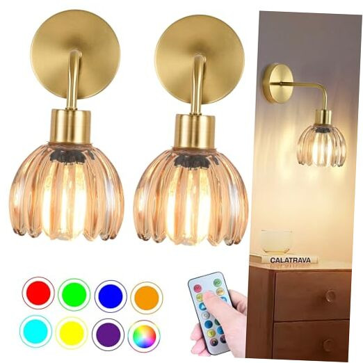 Vintage Battery Operated Wall Sconces Set of Two 2,Wireless Rechargeable Wall