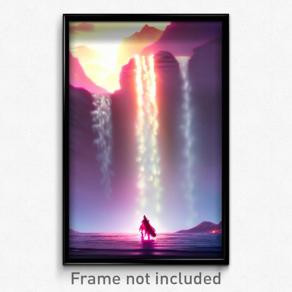 8-Bit Psychedelic Pixel Art Poster - Distant Cascade Video Game Print
