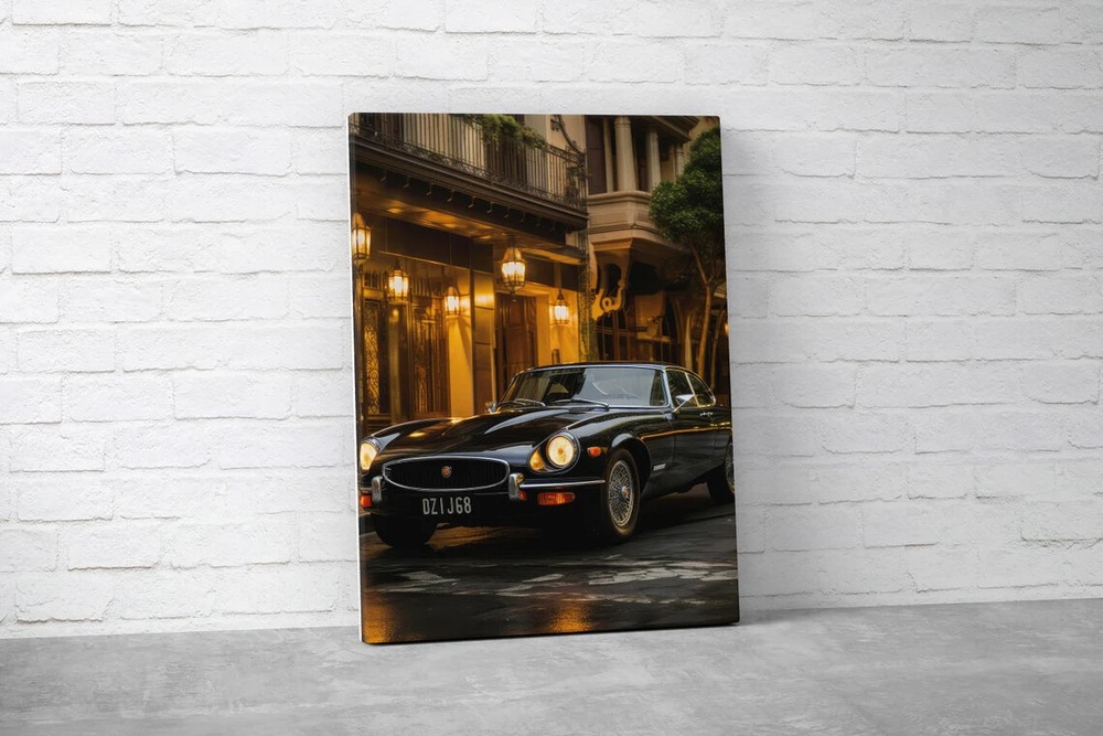 Iconic Black Vintage Sports Car on The Street Wall Art Canvas Unframed Print Art