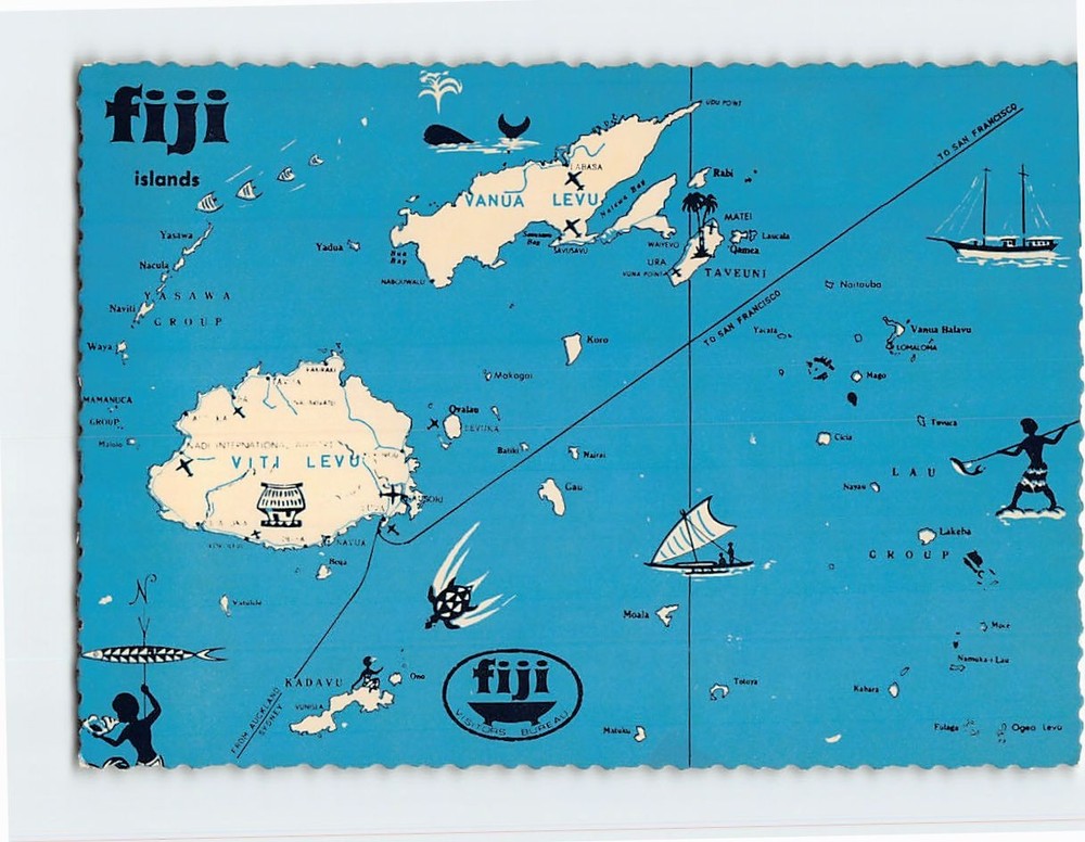 Postcard Map of Fiji Islands