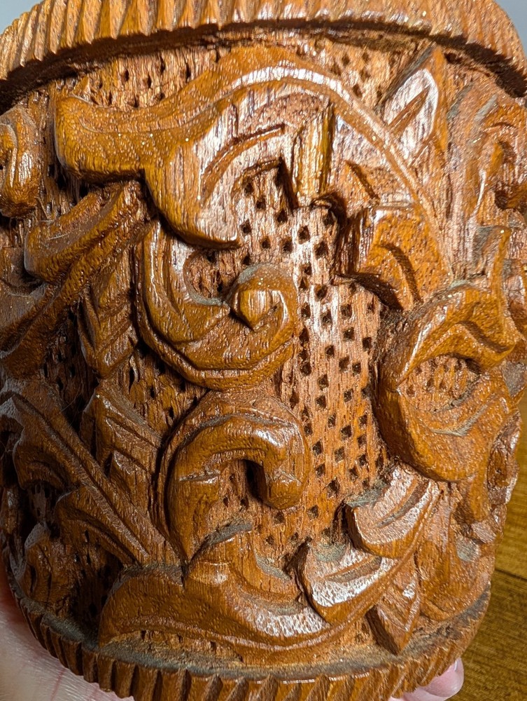 Hand Carved Wooden Jar With Lid Vintage