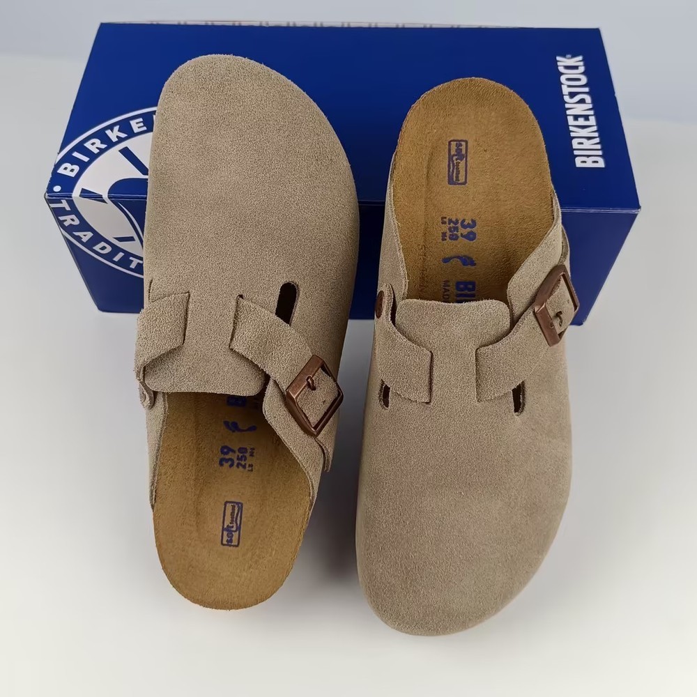 Birkenstock Boston Clogs Taupe Suede Leather Soft Footbed Unisex Men Women Shoes