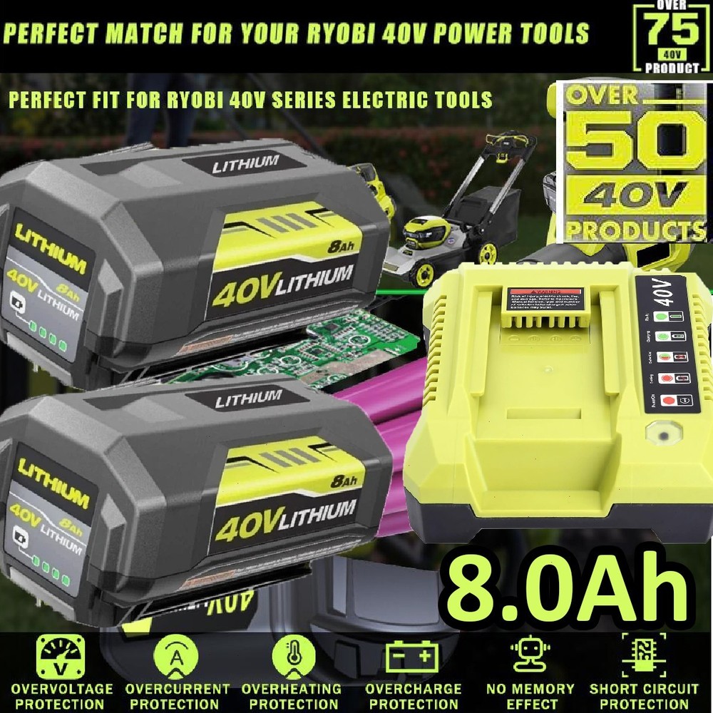 Ryobi 40V 8.0Ah Lithium-Ion Battery with LED & Rapid Charger OP40404VNM