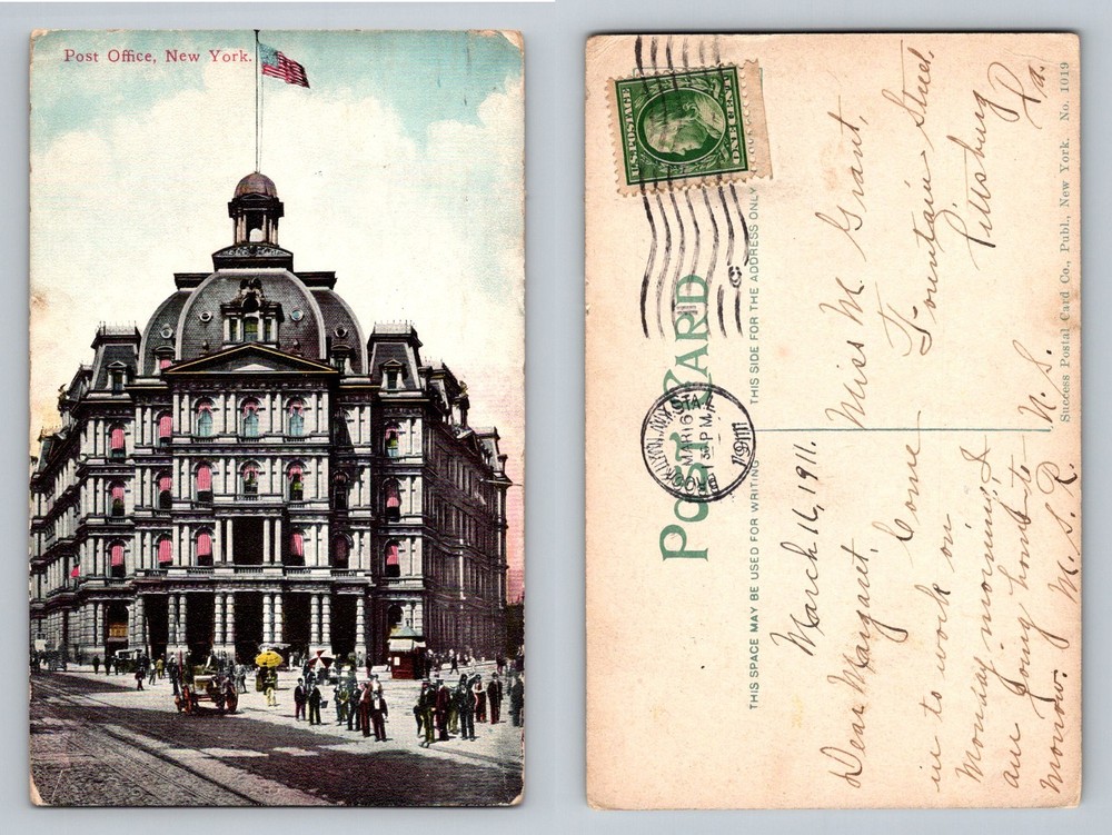 New York City NY, Post Office Historic Building Vintage c1911 Postcard
