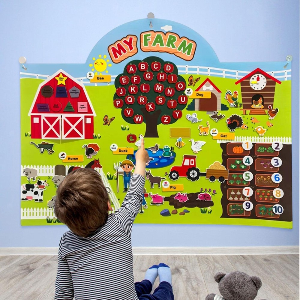 Farm Animals Fabric Story Board Set for Kids Learning Playroom Wall Hanging