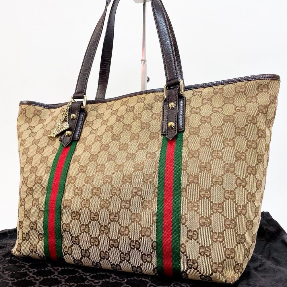 GUCCI GG Sherry Line Beige Canvas Tote Bag Authentic G0804494