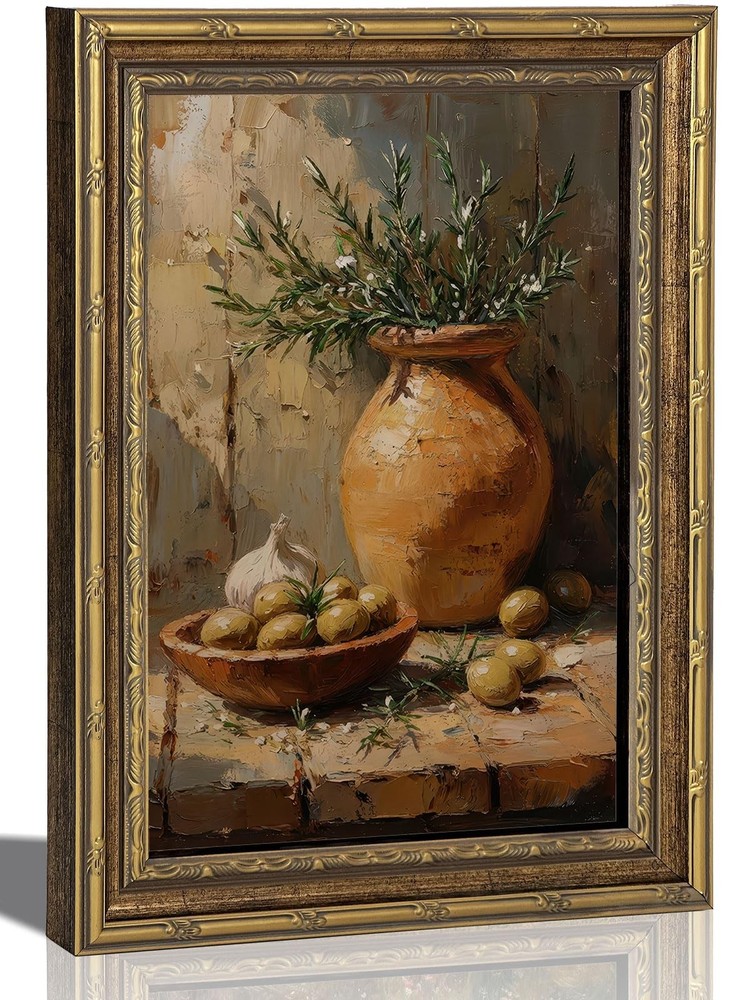 Vintage Gold Framed Canvas Wall Art Rustic Farmhouse Style Painting Picture W...
