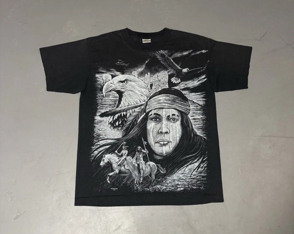 Vintage 90s Native American Indian AOP t Shirt Size L