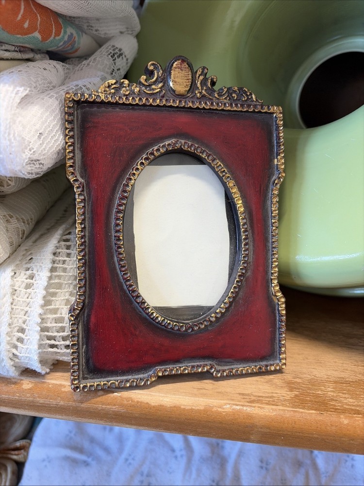 Vintage Ornate Burgundy & Gold Victorian Style Oval Picture Frame 3x2 Picture