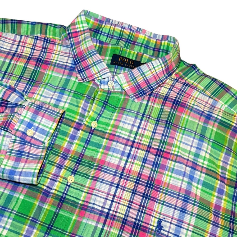 Polo Ralph Lauren Mens 4XB Plaid Button Down Shirt Green Pink Blue Big & Tall