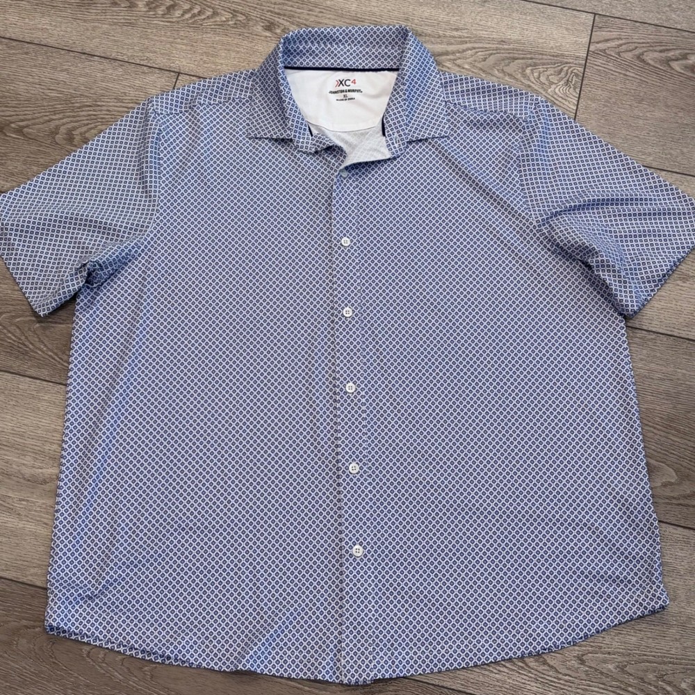 Johnston & Murphy XC4 Button Down Mens XL Blue Geometric Performance Casual