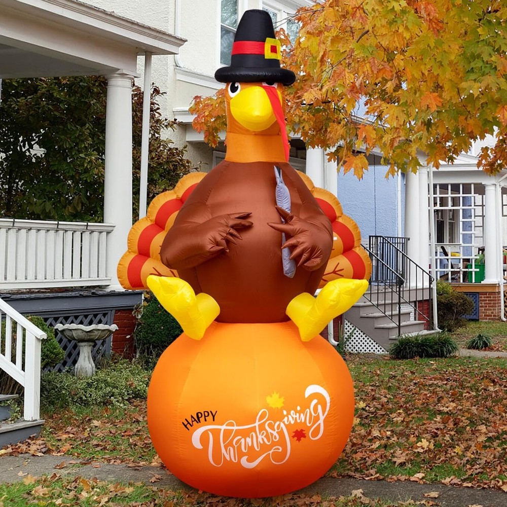 8Ft Inflatable Turkey Thanksgiving Inflatable Decorations Blow Up Turkey Buil...