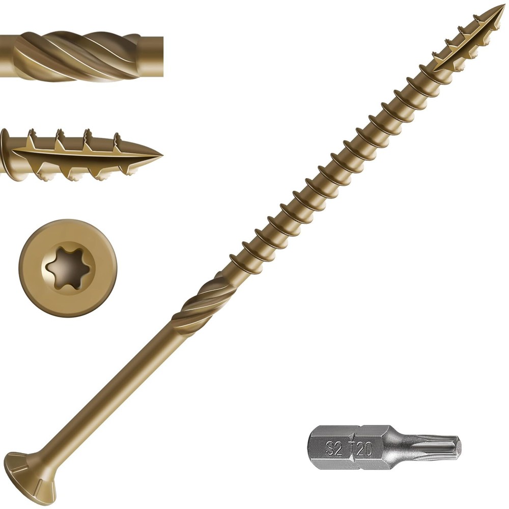 Wensilon 12 6-Inch Deck Screws 64-Piece Rust-Resistant Bronze with T30 Star Bit
