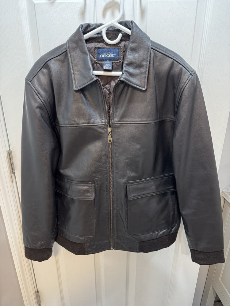 Cherokee Brand Authentic Original Leather Jacket Black Mens Size Adult Medium