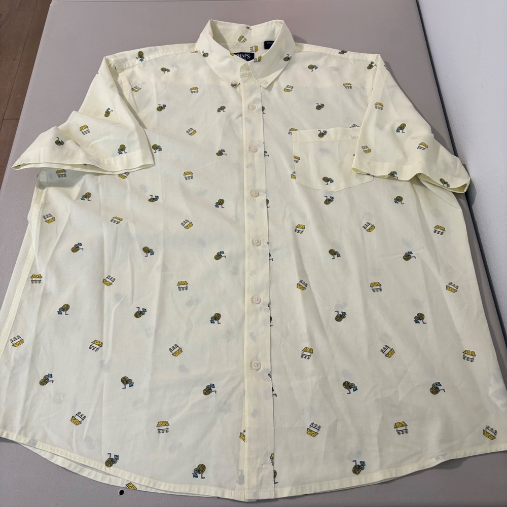 Chaps Mens XXL Short Sleeve Button Down Shirt Pineapple Print Casual Hawaiian