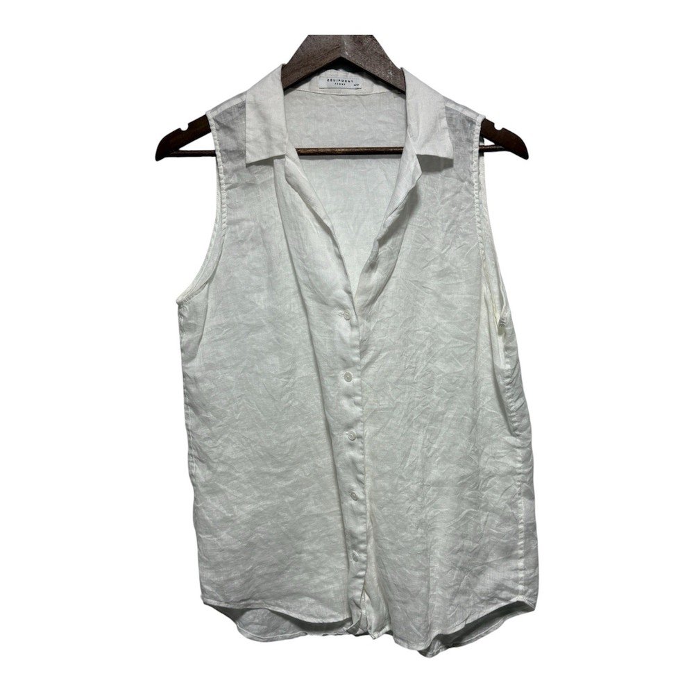 Equipment Femme Blouse Womens M White Sleeveless Linen Button Front Classic