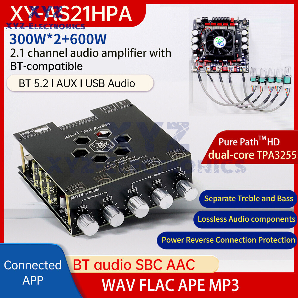AS21HPA 300W*2+600W TPA3255 2.1Channel Audio Bluetooth Digital Amplifier Board