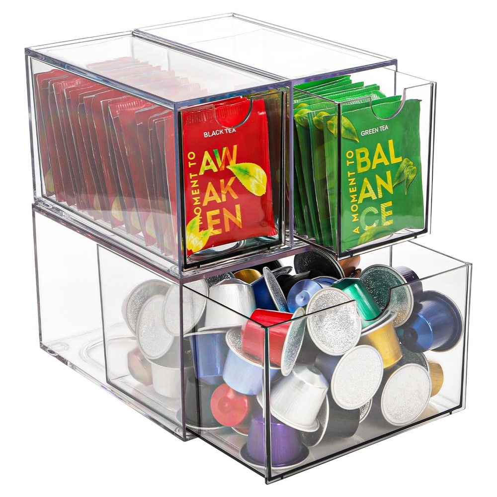 Yarlung 3 Pack Coffee Pod Organizer Tea Bag Holder, Clear Acrylic K Cup Holde...