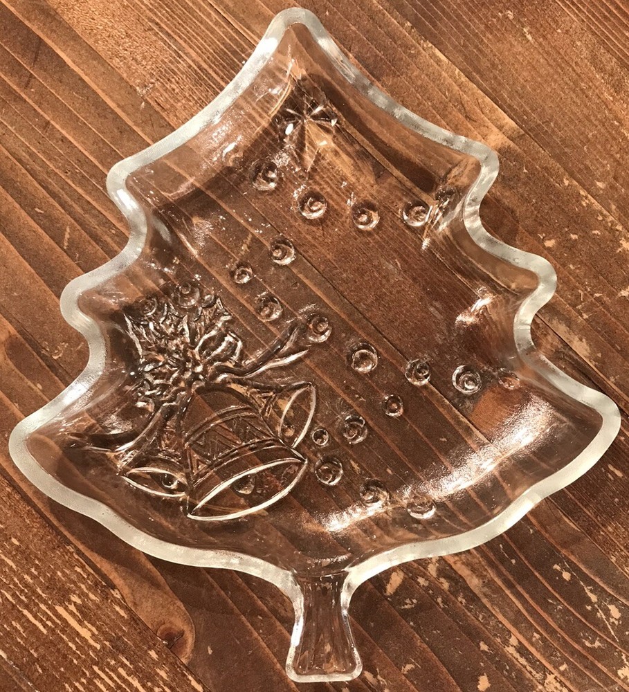 Clear Glass Christmas Tree Shaped Candy Serving Trinket Plate Dish 7-3/8”