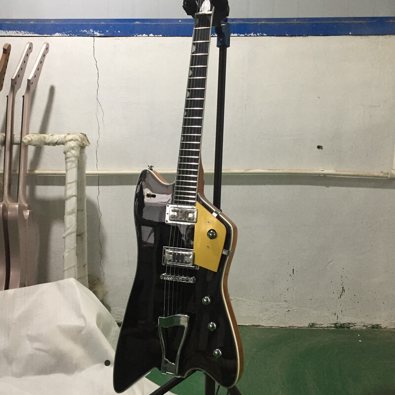 Black Thunderbird Electric Guitar Solid HPL Fretboard Gold Pickguard HH Pickups