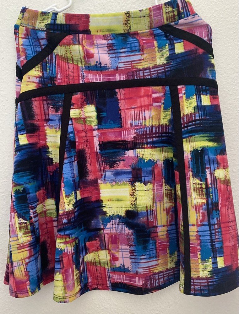 NY Collection Multicolor Abstract Knit A-Line Knee Skirt Pull On Size S