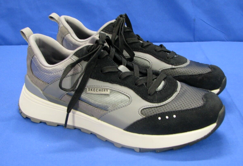 SKECHERS Sunny Street Sunsetters BLACK/GRAY COLORBLOCK Leather/Mesh SNEAKERS 8.5