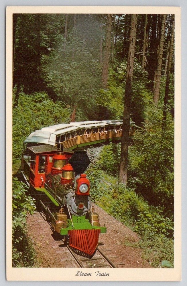 Vintage Portland Zoo Steam Train Postcard Oregon Curteichcolor Anderson