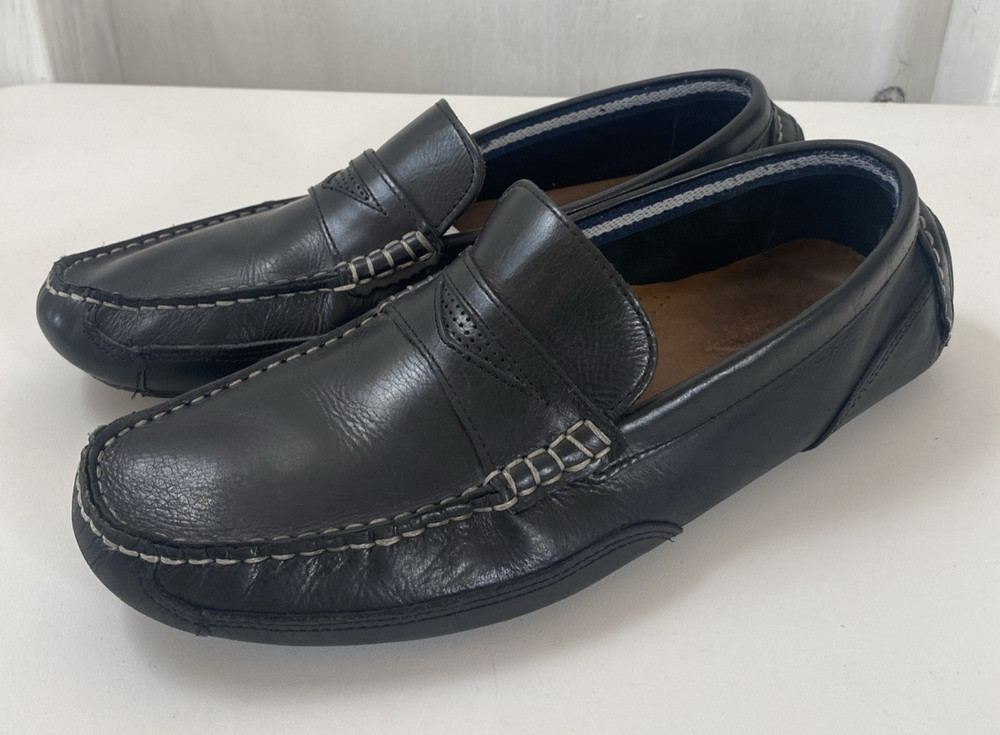 Clarks England Black Leather Slip On Loafer Driving Shoes Moccasins Mens Sz 9.5