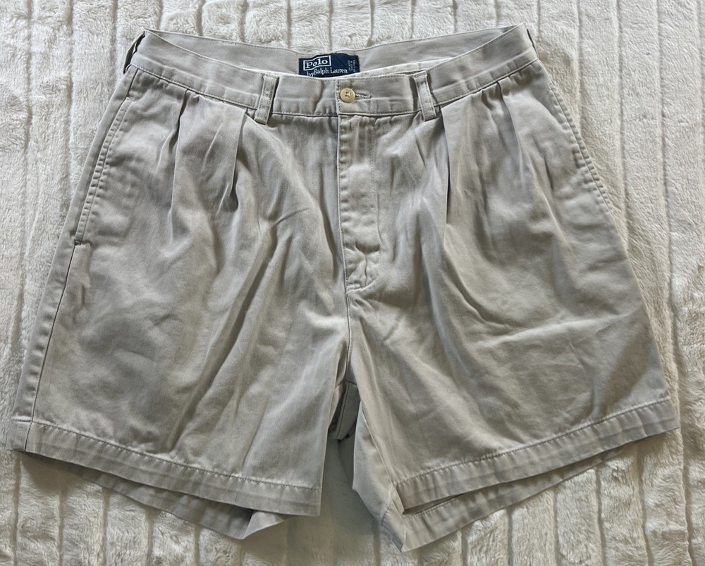 Vintage Polo Ralph Lauren Andrew Shorts Men’s 34 Stone Pleated Relaxed Chino