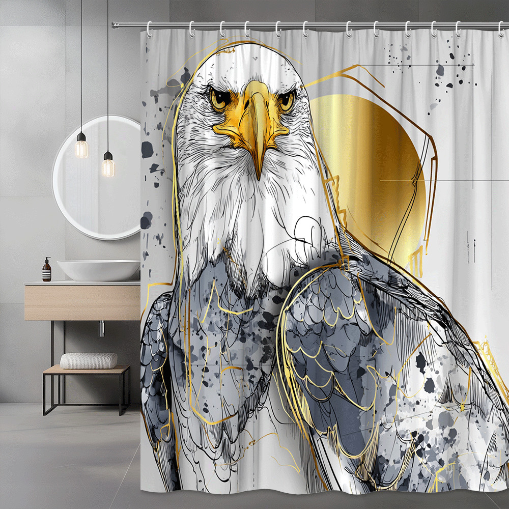 Eagle Graphic Shower Curtain Black White Gold Print