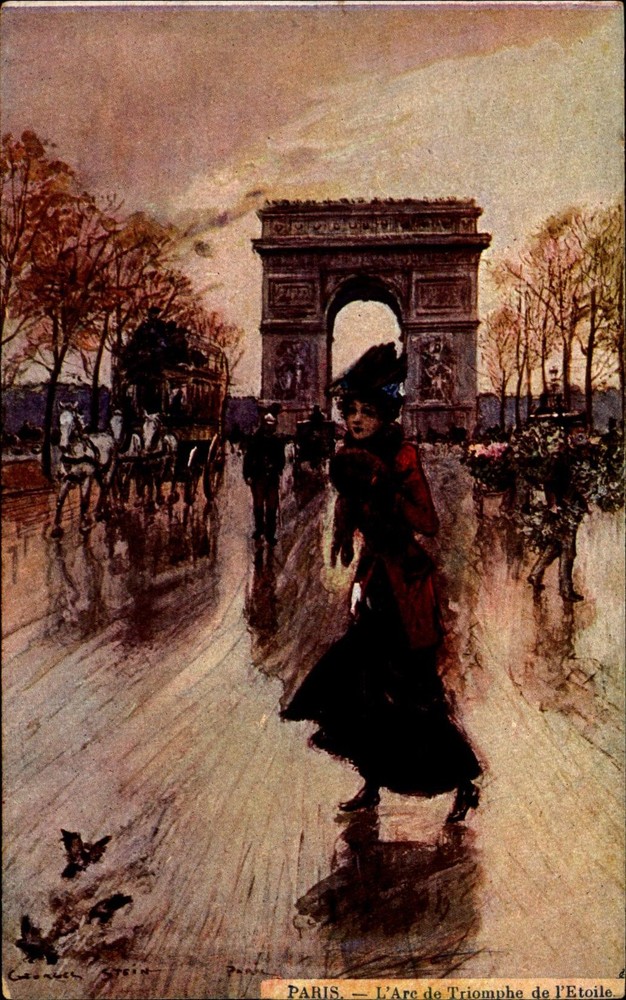 Paris France ~ artist signed Georges Stein ~ c1910 L'arc de Triomphe ~ fashion