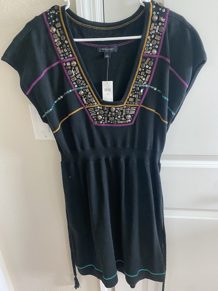 banana republic dress xl women Black & White Elastic Waist