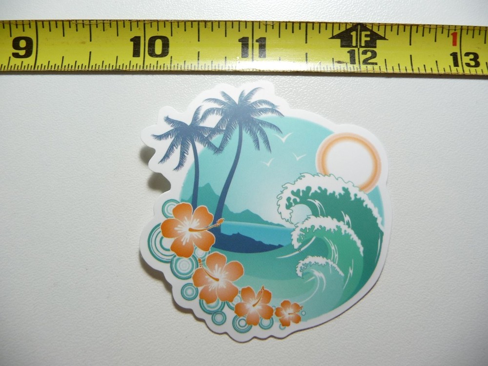 Hawaii Waves Crashing Beach Decal Sticker for Vacation Travel Decor