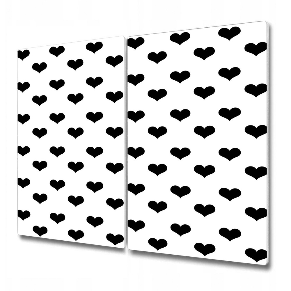 Glass Kitchen Chopping Board Hearts Cute Modern Black and White Minimalistic