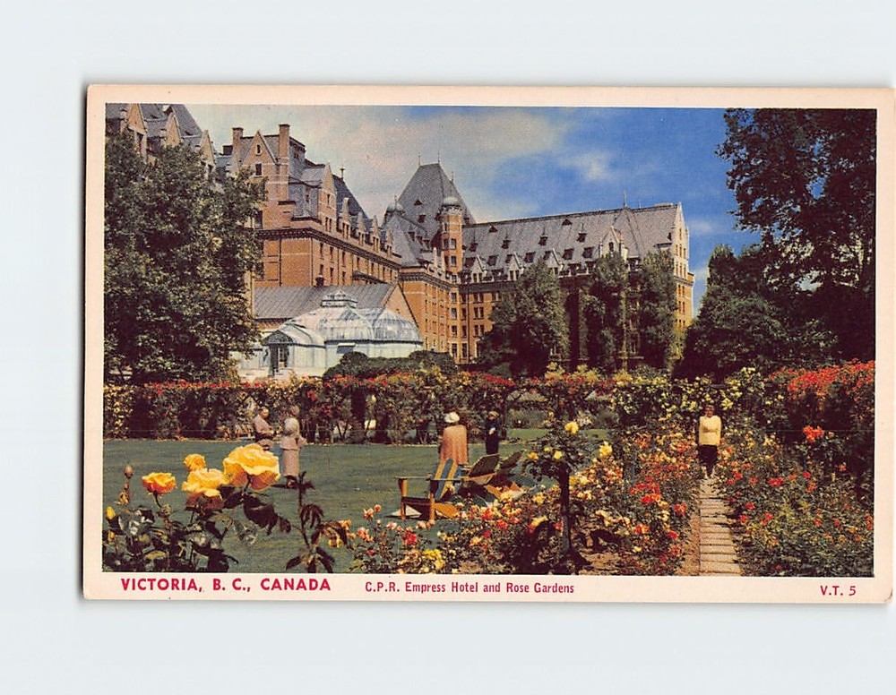 Postcard CPR Empress Hotel & Rose Gardens Victoria BC Canada