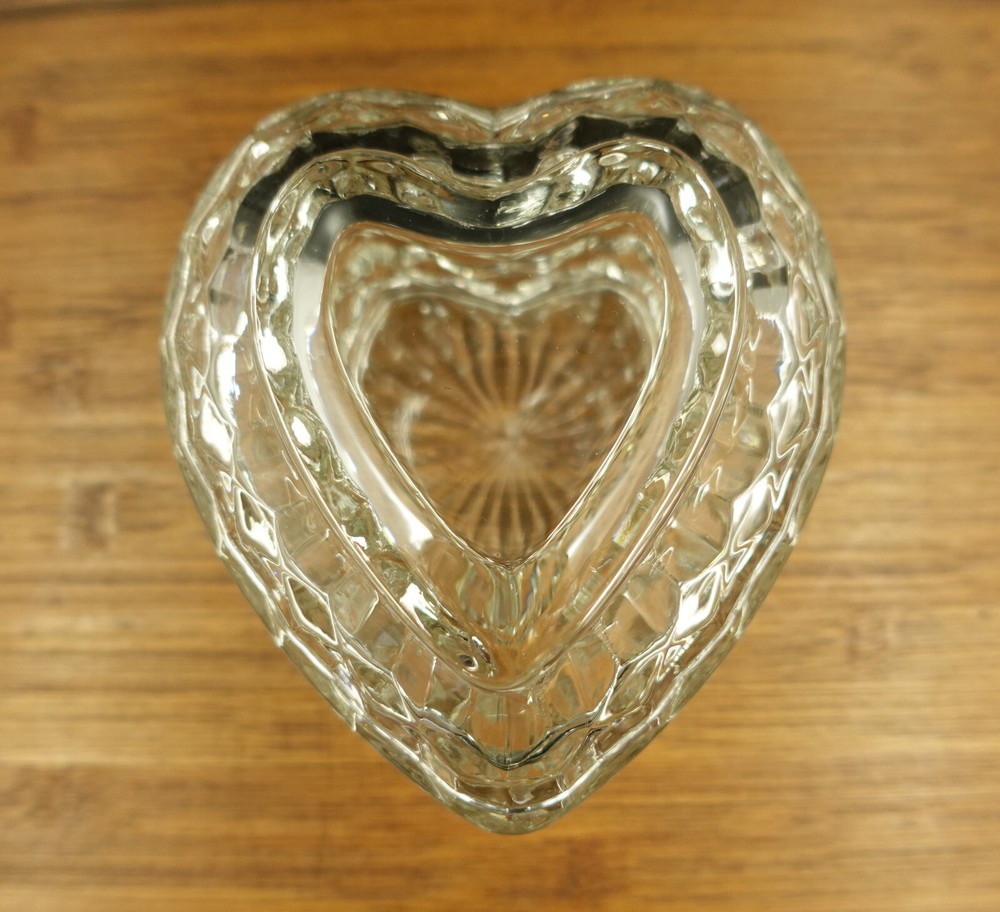 Large Heart Shaped Glass Candy Dish With Lid by Home Interiors HOMCO