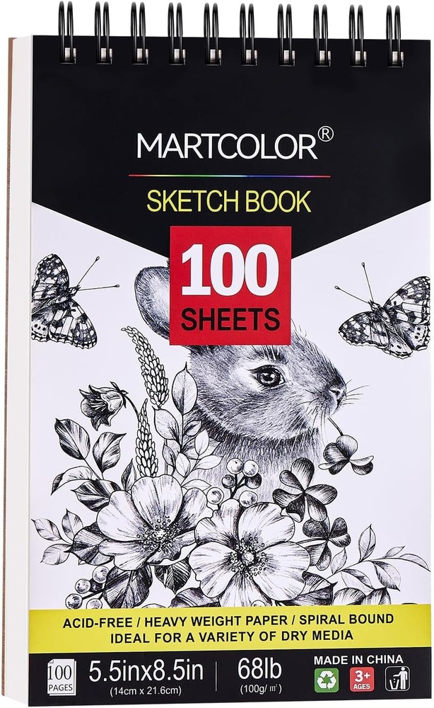 5.5x8.5” Artist Sketch Pad - 100 Acid-Free Sheets, Perfect for Dry Media
