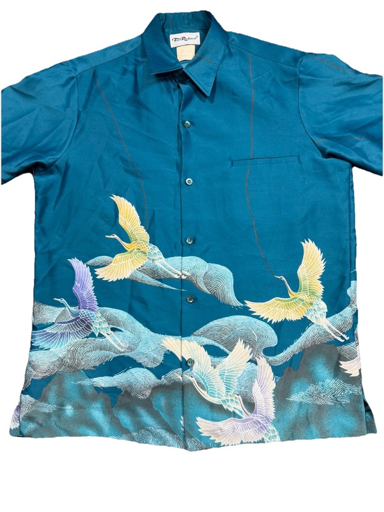 Vintage 70s Tori Richard Hawaii Crane Bird Aloha Hawaiian Shirt Size Small Rare