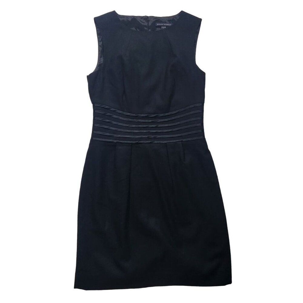 Banana Republic Wool Black Sheath Sleeveless Dress Size 2 Stretch Silk Waistband