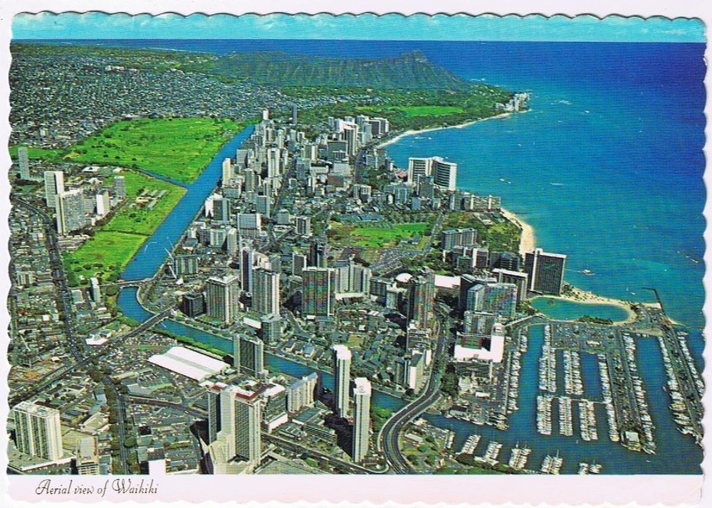 Hawaii Postcard Waikiki Beach & Diamond Head Aerial View
