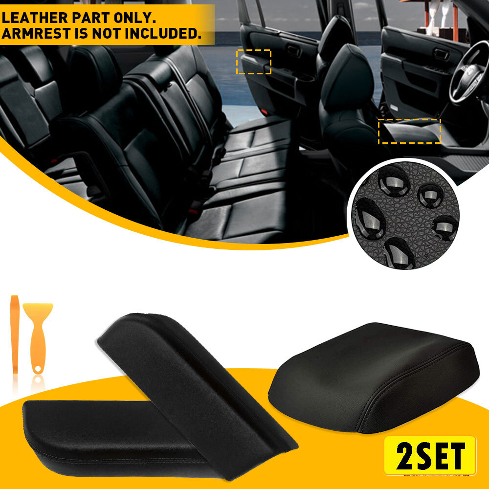 2SET Leather Rear Door Panels Armrest Cover + Console Lid Skin For Honda Pilot 0