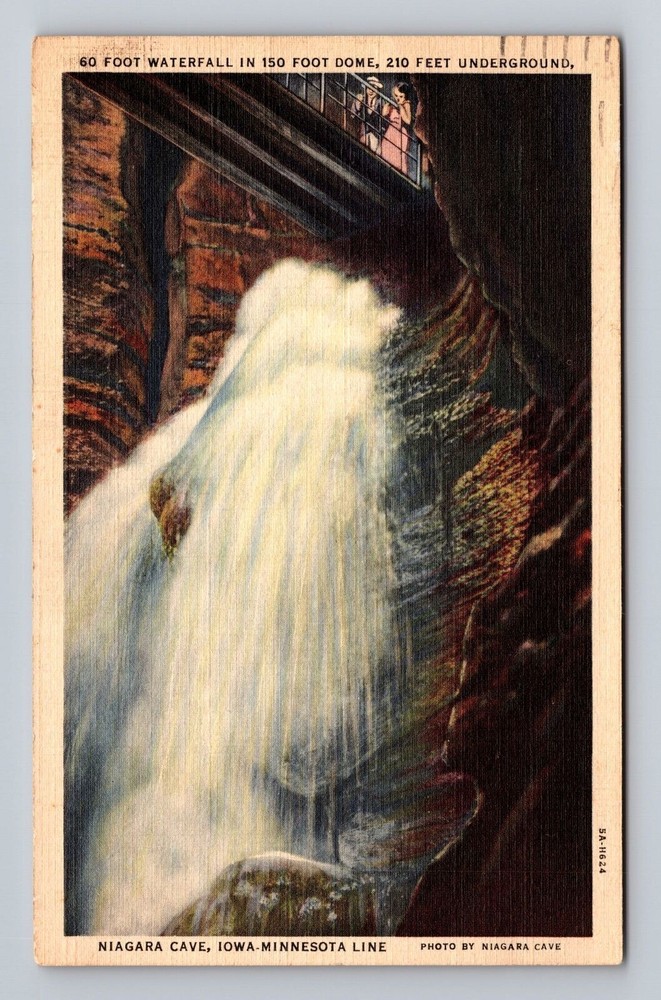 Iowa Minnesota Line Niagara Cave Waterfall Vintage Postcard