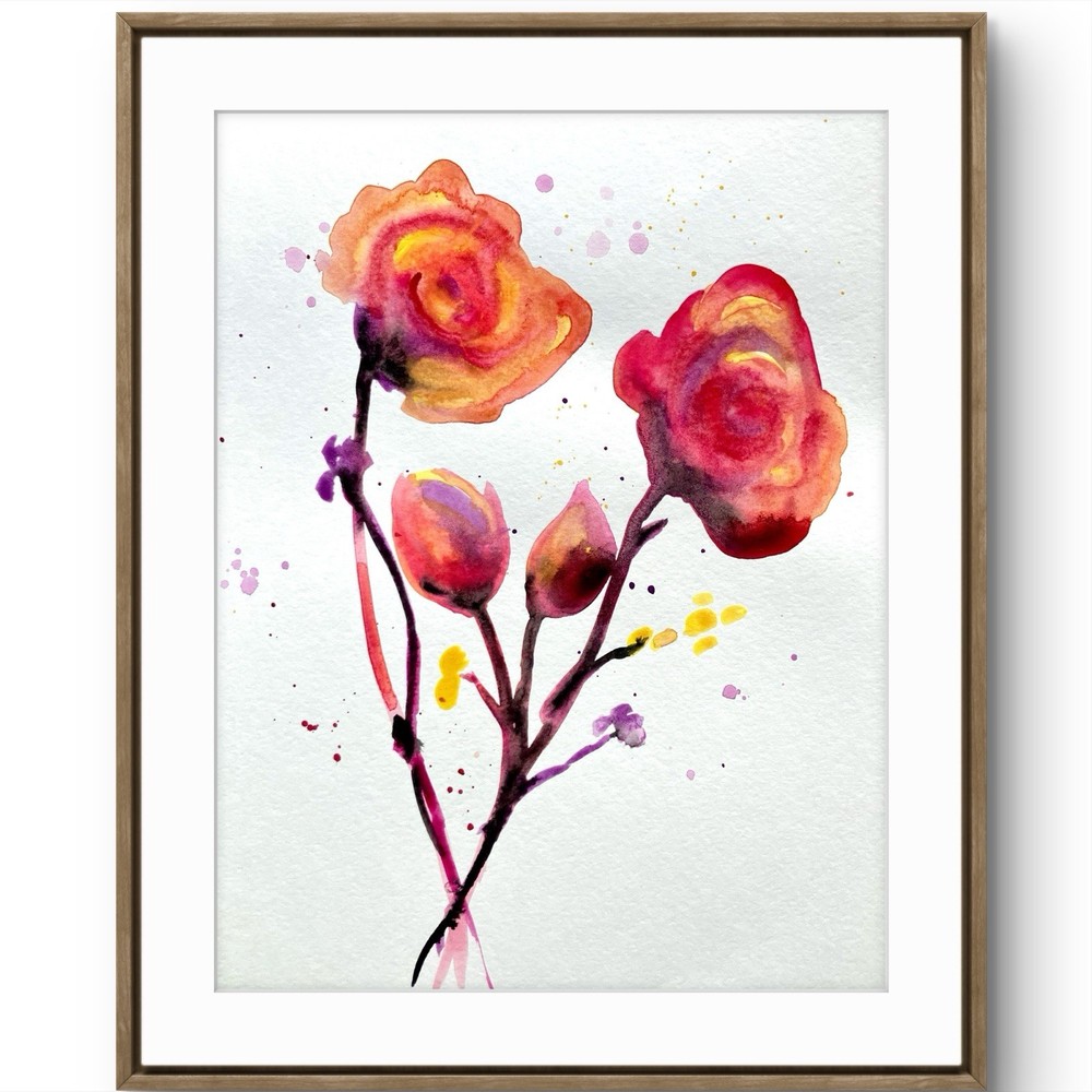 TITA PAINTZ Watercolor Flowers Botanical Minimalist Hand Painted Art 9x12 Home
