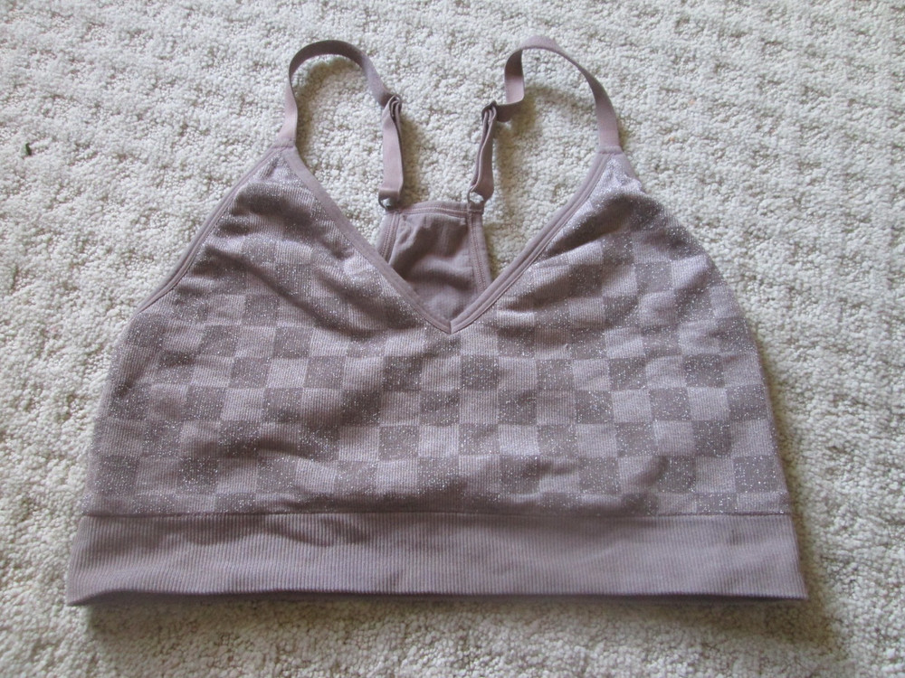 PINK ACTIVE Sports Bra Large Taupe Seamless Lined Racerback Wireless