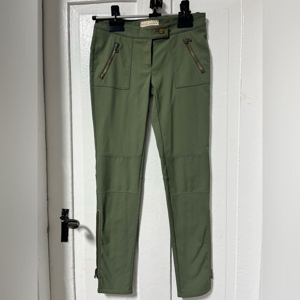 Erin Snow green slim fit insulated nylon blend pant with zippered ankles size 2