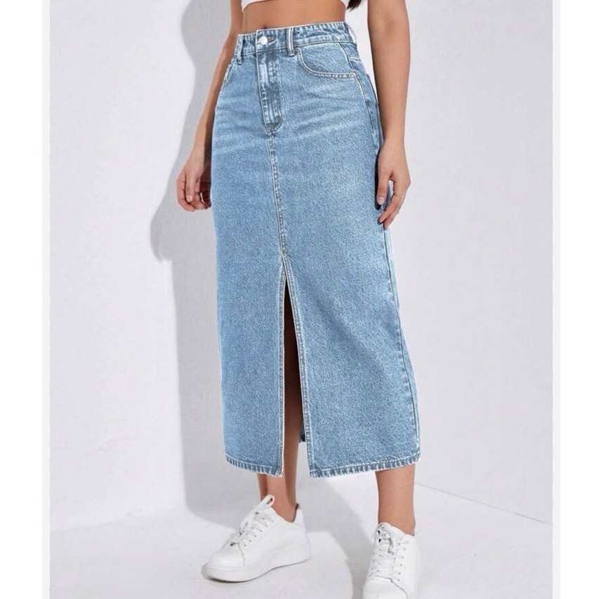 Women’s Denim Midi Skirt – Front Slit size 6 medium