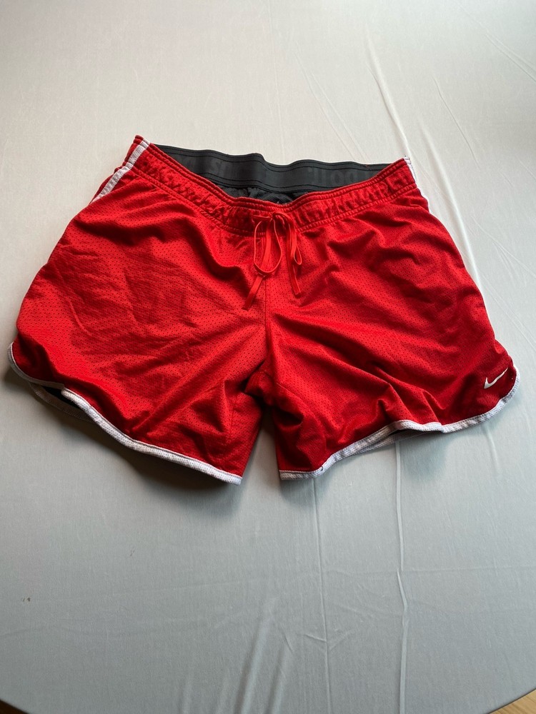 Nike Dri-FIT Team Drill Mesh Shorts Red Crimson White Stripe Women's Medium