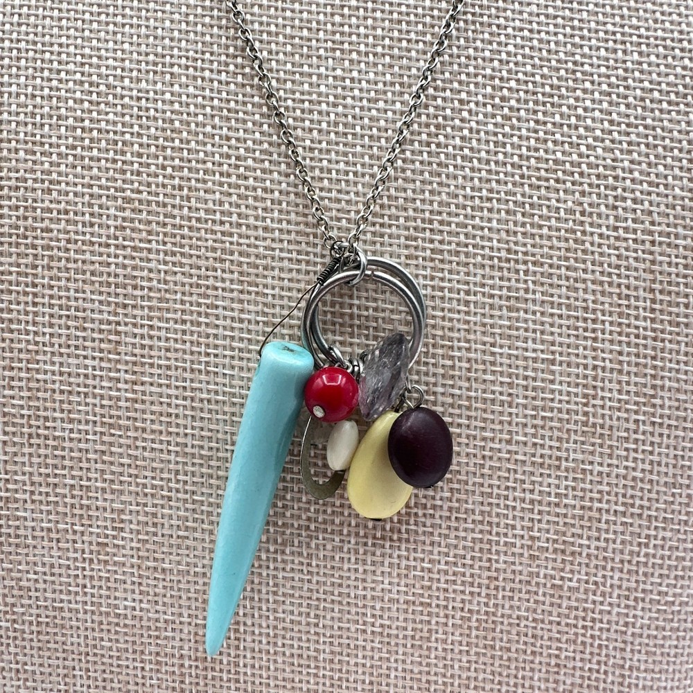 Vintage Y2K Silver Tone Multi Charm Pendant Necklace Classic Fashion Jewelry 90s